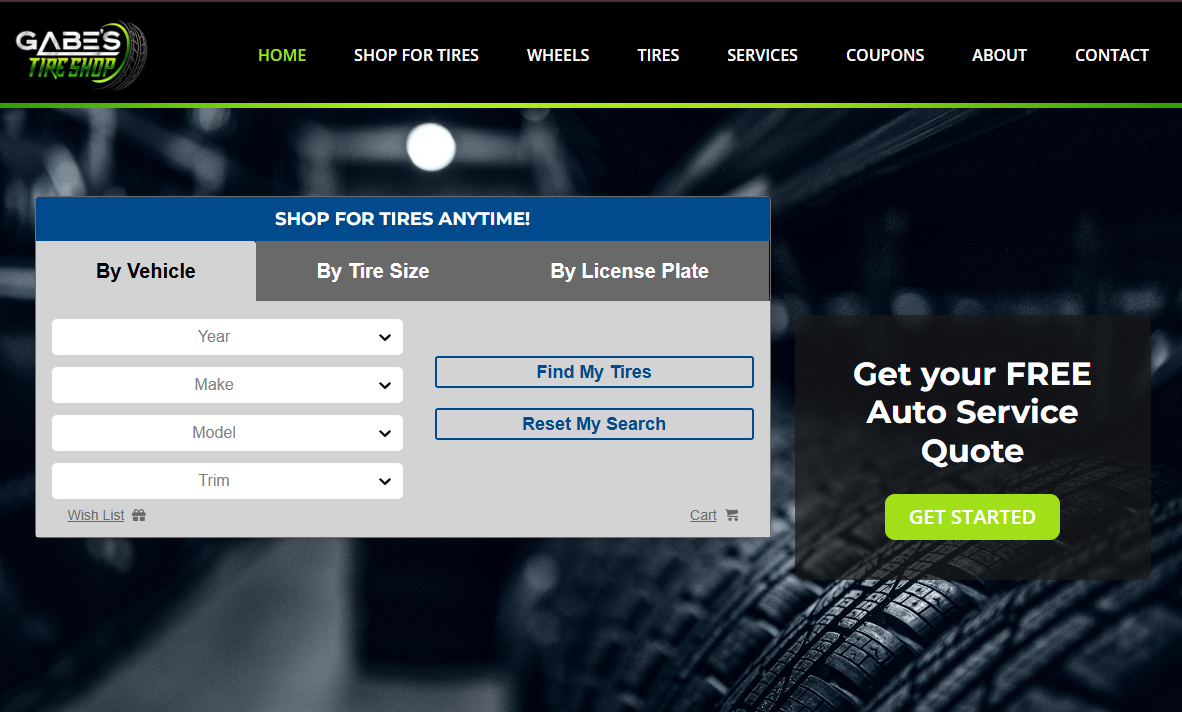 E-commerce website development for Gabe's Tire Shop - Online store design Southern California