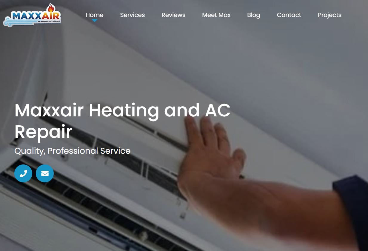 SEO optimized HVAC website design for Maxxair Heating & AC - Home services web design Coachella Valley